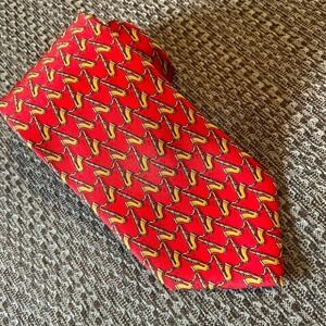 Dormeuil Silk Tie Red Saxophone Pattern Hand Musician Italy Men's Neckwear
